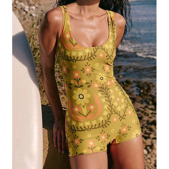 Free People Other - NWT Free People x Atmosea Meadow Surf retro floral boy short Bodysuit, M